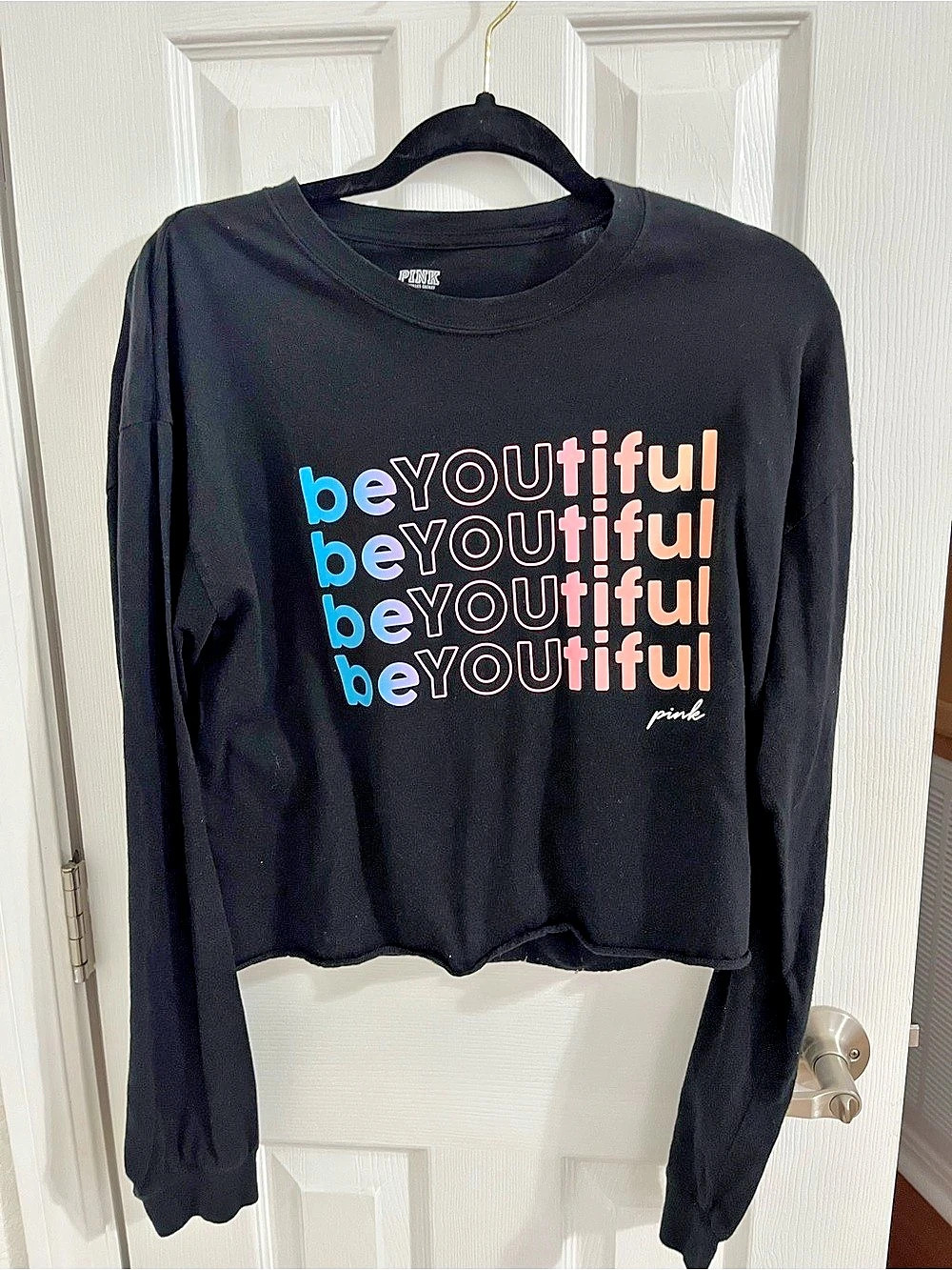 PINK Black Long Sleeve Graphic Top Like New